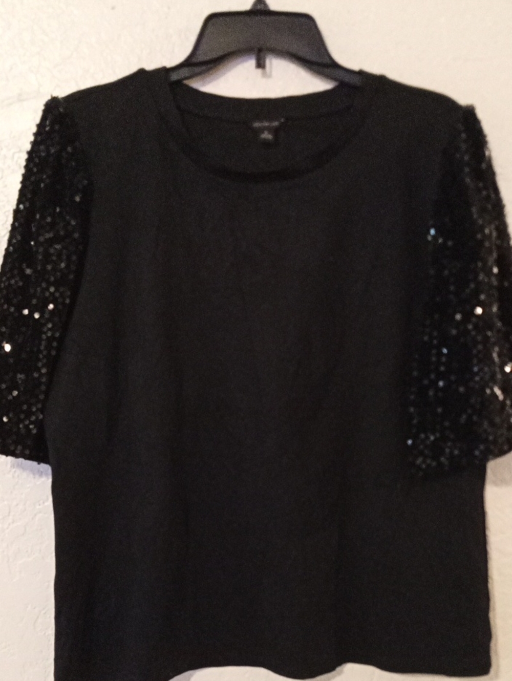 Ann Taylor Black Top with Sequin Short Sleeves